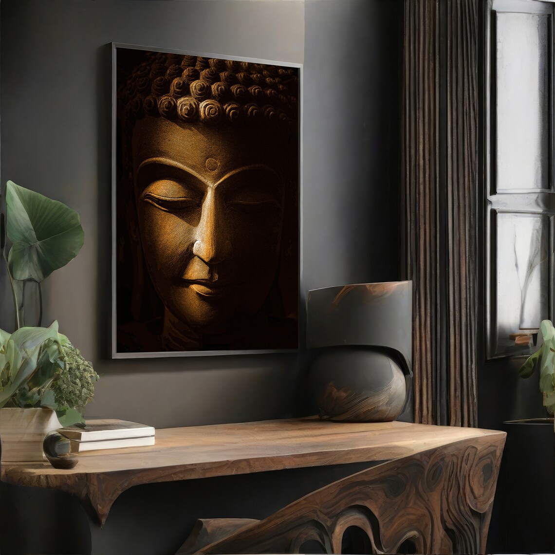 Serene Buddha Face Art Print, Spiritual Zen Decor