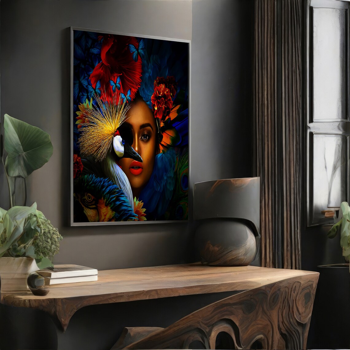 Tropical Woman With Exotic Bird, Modern Painting