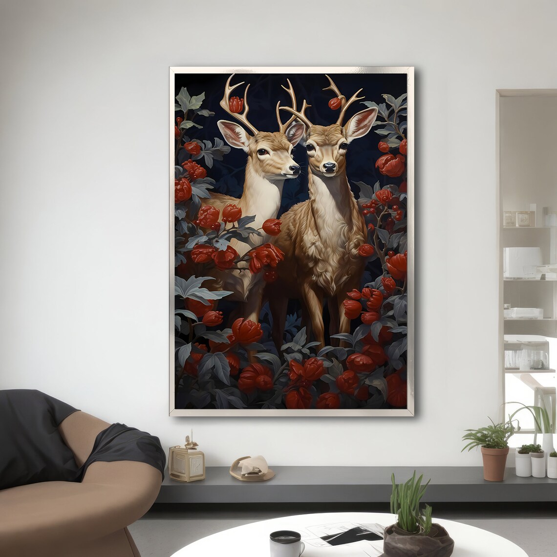 Enchanting Deer Pair, Floral Painting Gift for Nature Lovers - Image 3