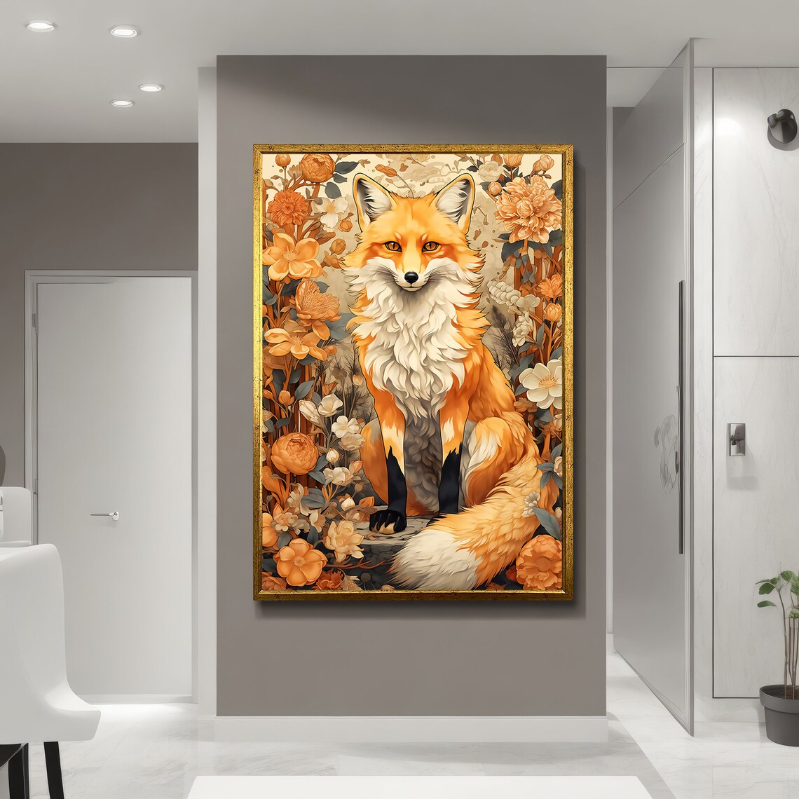 Charming Fox And Flowers Painting, Animal Lovers - Image 5