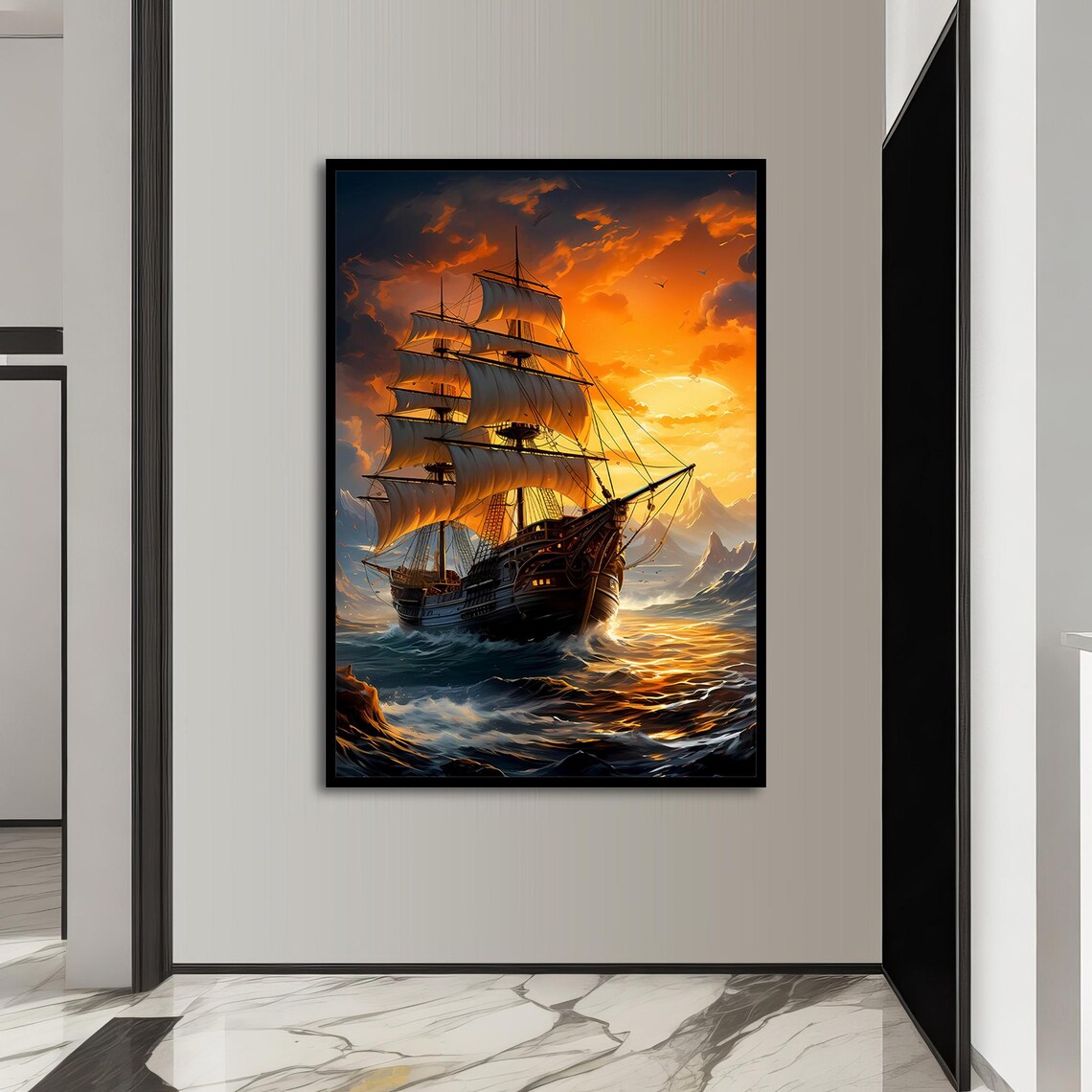 Pirate Ship Adventure at Sunset, Nautical Painting - Image 4