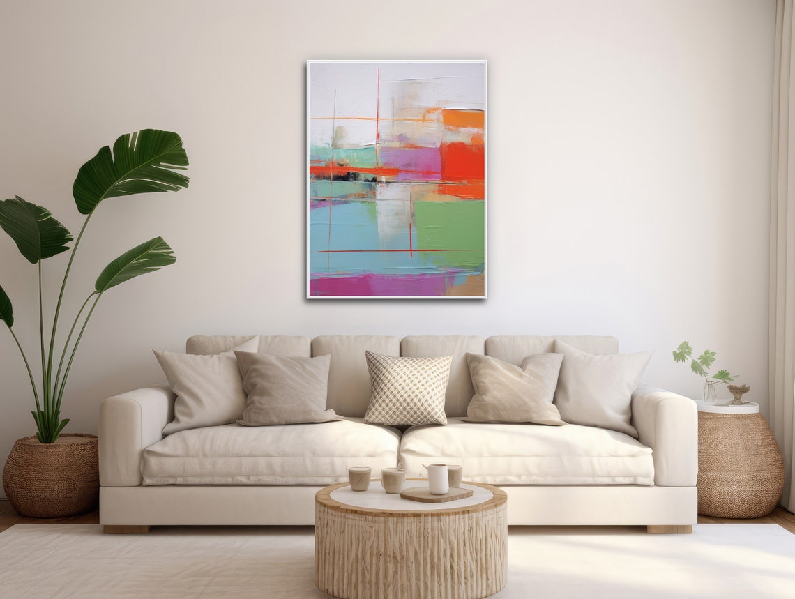Orange Mint Blue Abstract Blocks Modern Colorful Minimalist Wall Art - Image 3