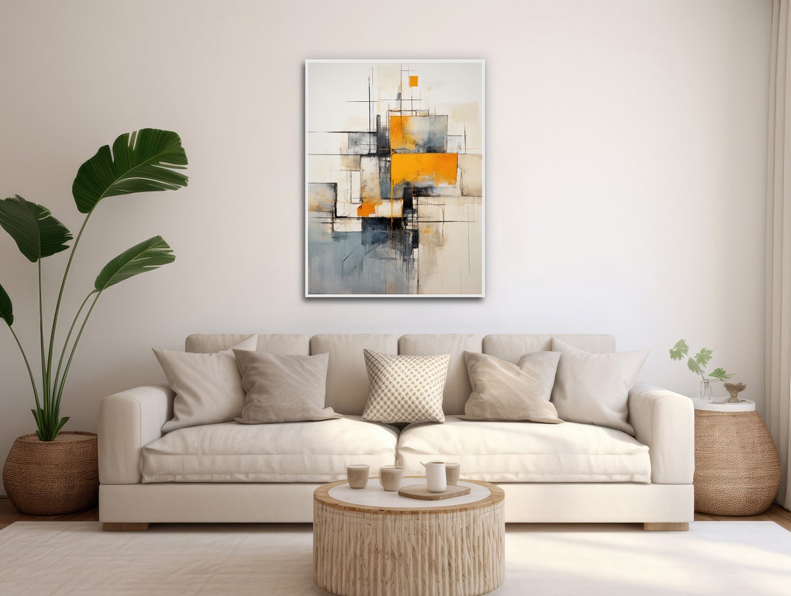 Orange Black Gray Geometric Abstract Minimal Modern Block Wall Art - Image 3