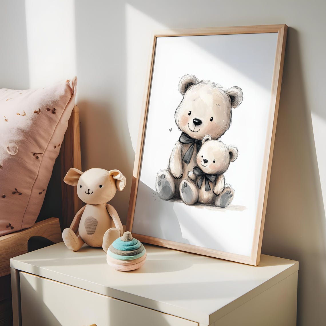 Teddy Bear Mama And Baby Nursery Art