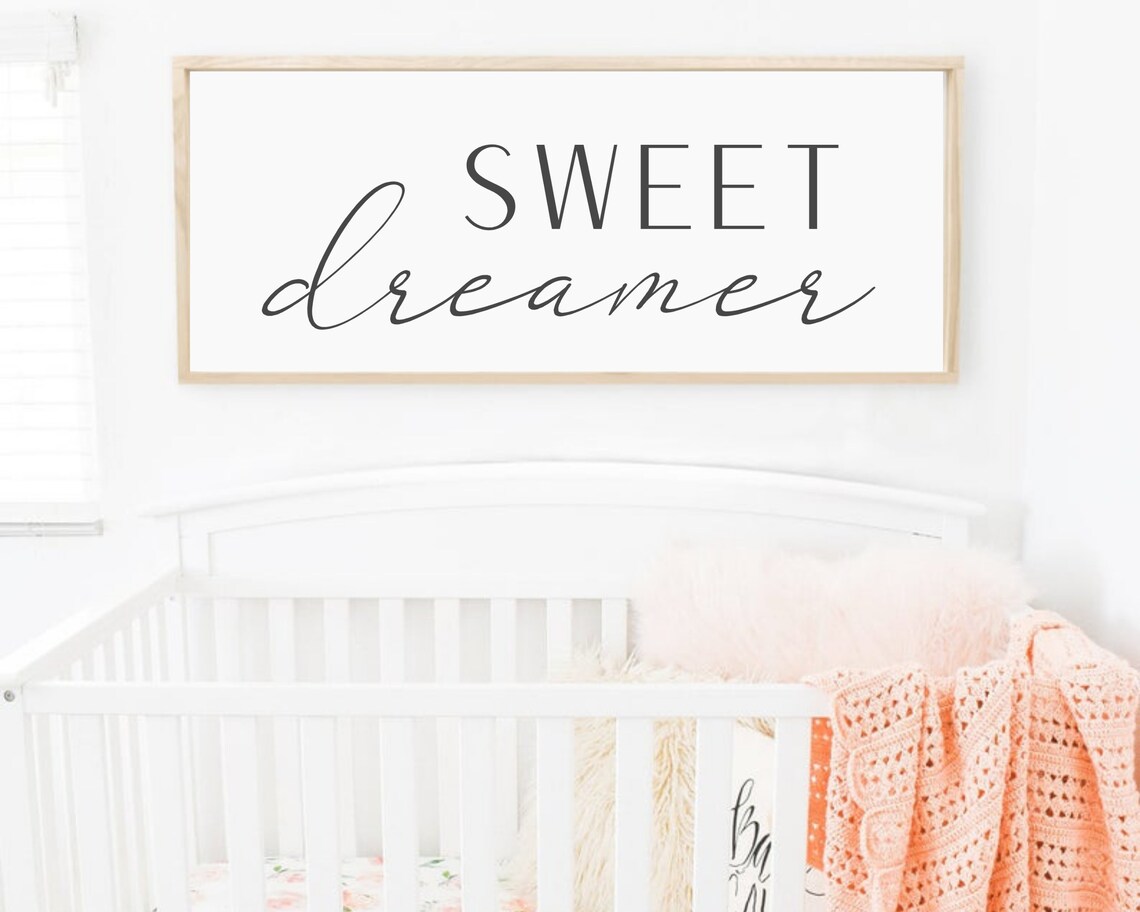 Sweet Dreamer Script Nursery Sign Baby Crib Bedroom Art Poster