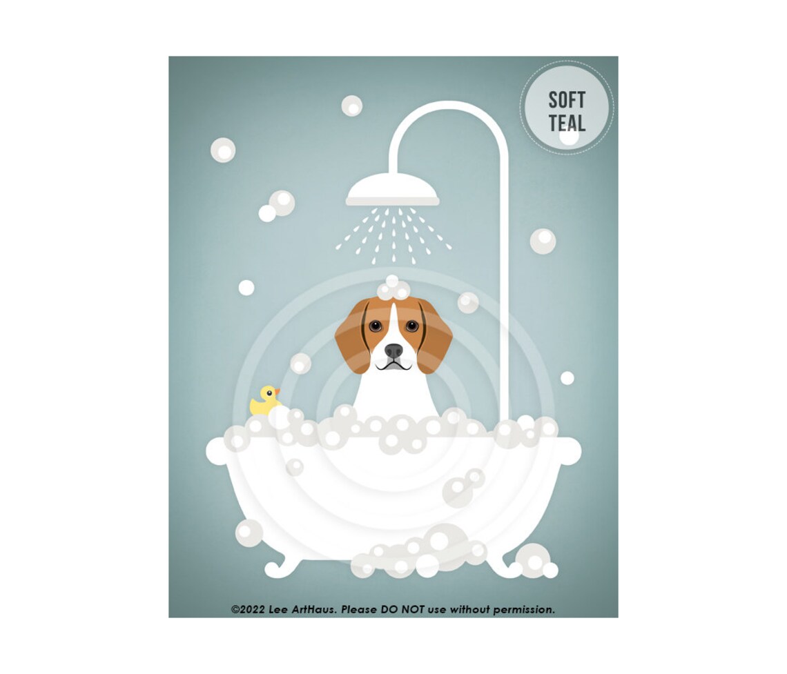 Beagle Puppy Bubble Bath Shower With Rubber Duck Cute Dog Art Poster - Image 4