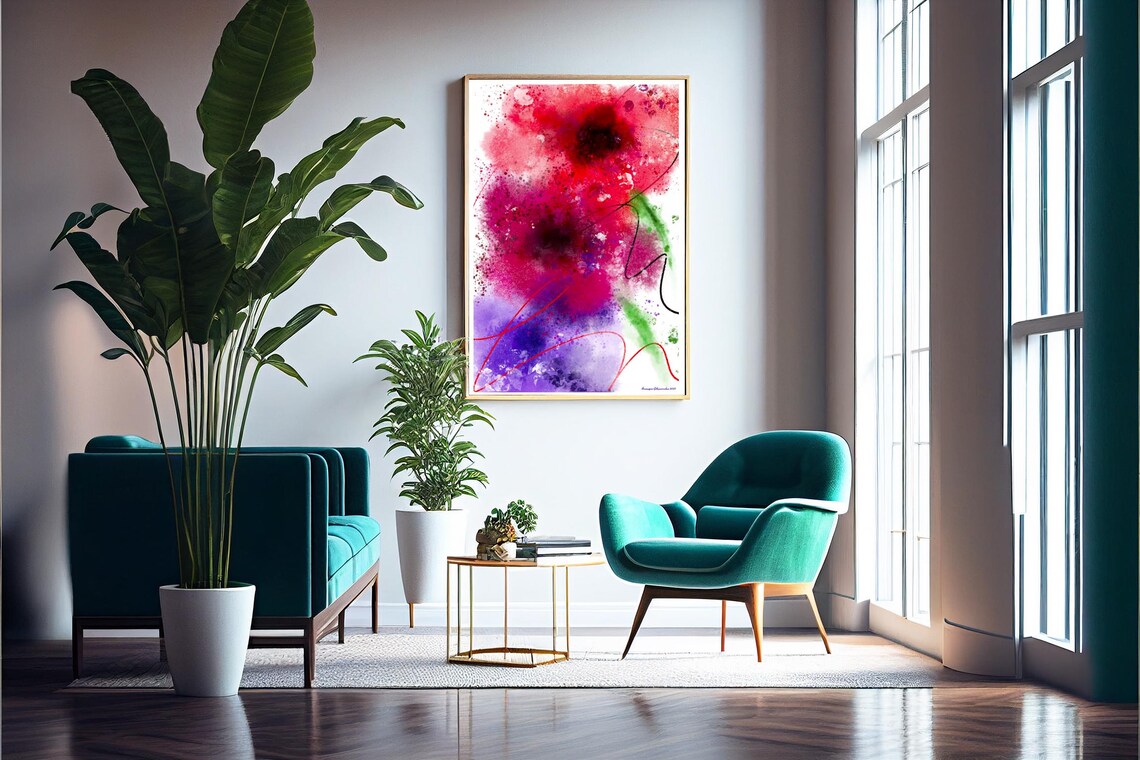 Colorful Abstract Flower Poster, Floral Watercolor Print - Image 5