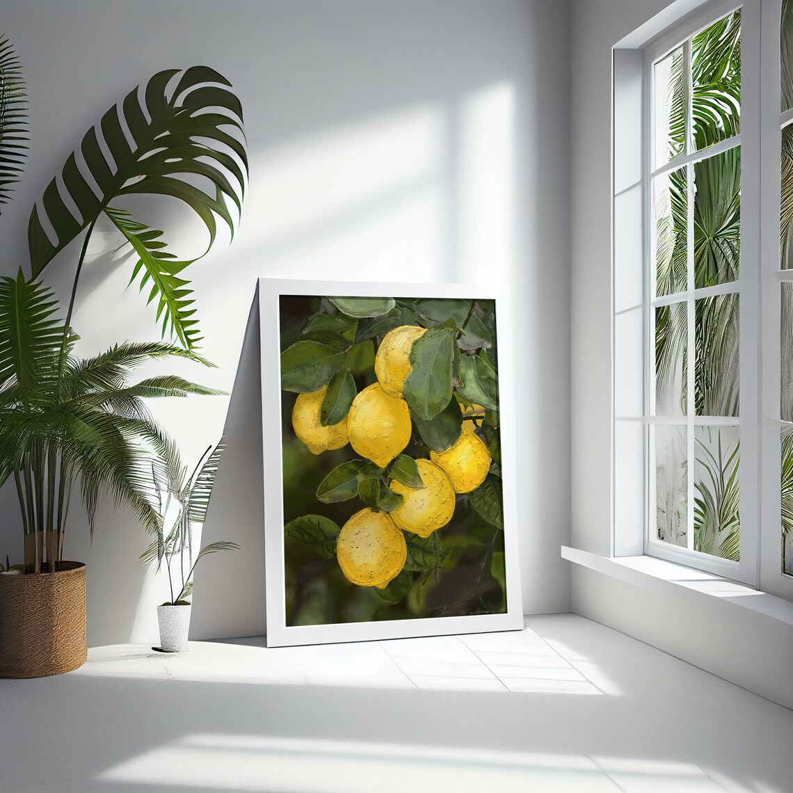 Ripe Lemons on Branch Oil Painting Green Leaves Citrus Kitchen Print - Image 5