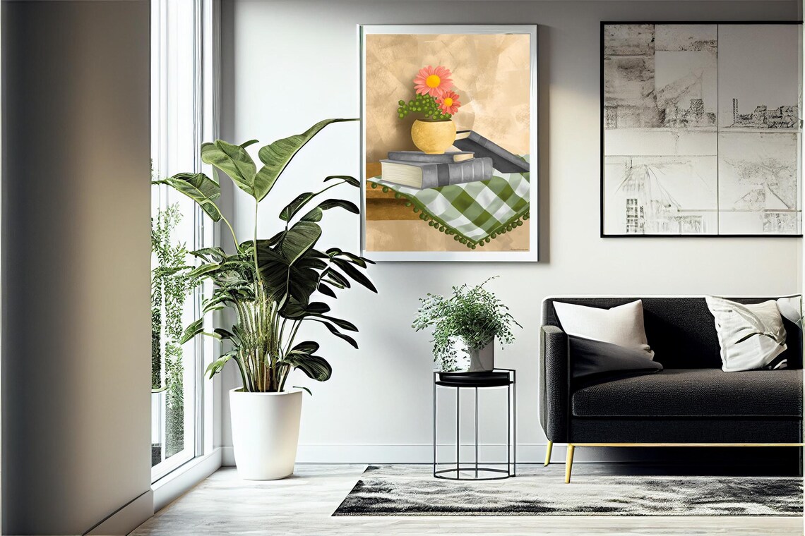 Vintage Books Flower Bouquet Still Life Cozy Reading Nook Art Poster - Image 4