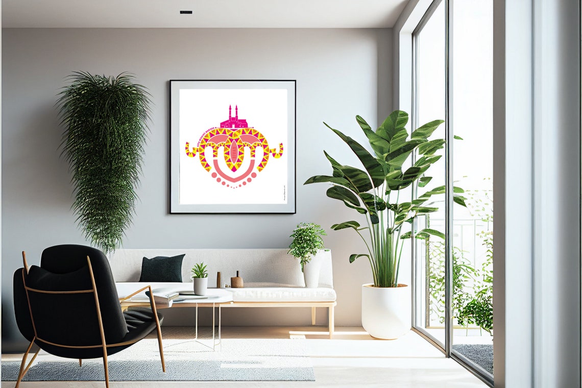 Decorative Poster Wall Art Pink Yellow Geometric Print Square Islamic Wall Decor - Image 2
