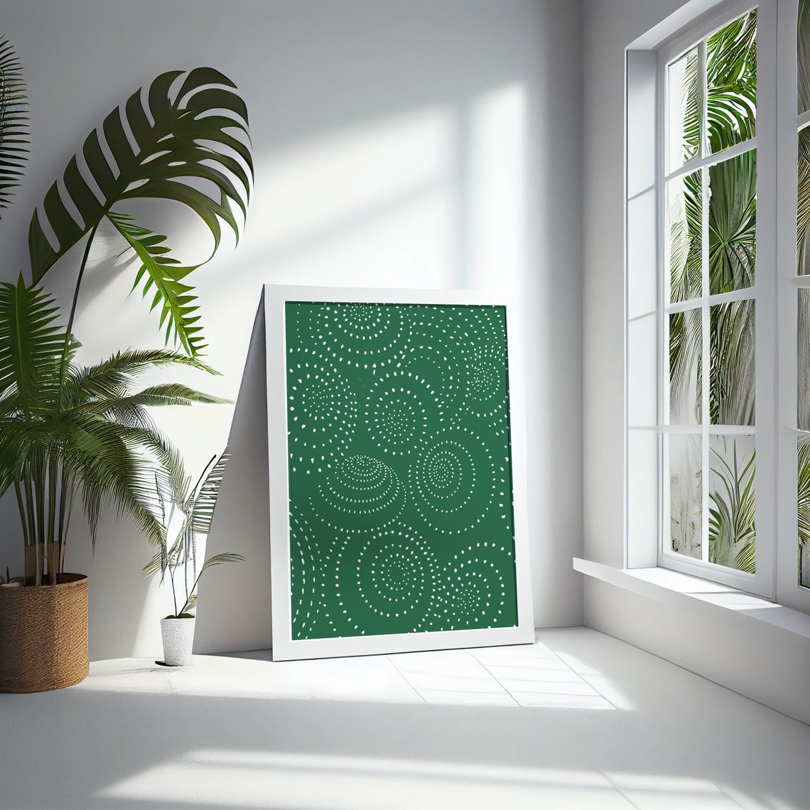Forest Green White Spiral Dot Boho Circle Geometric Abstract Poster - Image 5