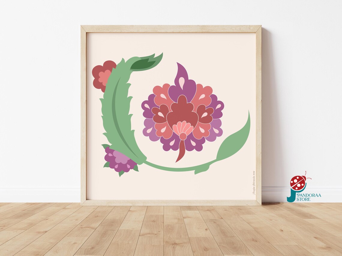Elegant Floral Wall Art I Pink And Green Flower Poster I Living Room Gift Jpg Home Decor Print I Square Flower Home Gift