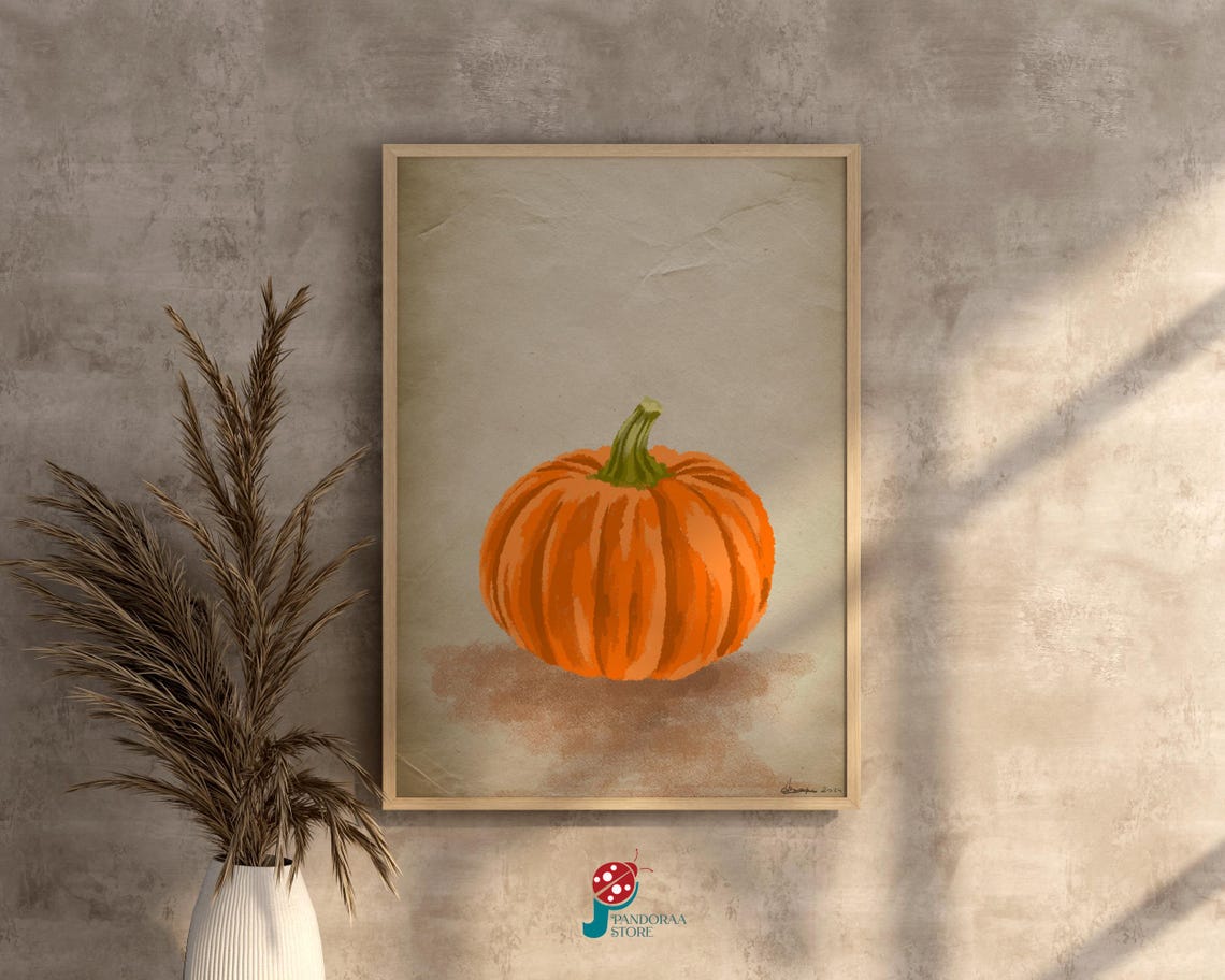 Autumn Harvest Orange Pumpkin Illustration Fall Home Wall Art Print