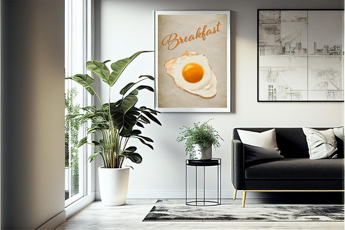 Vintage Breakfast Fried Egg Script Kitchen Wall Art Food Poster - Image 2