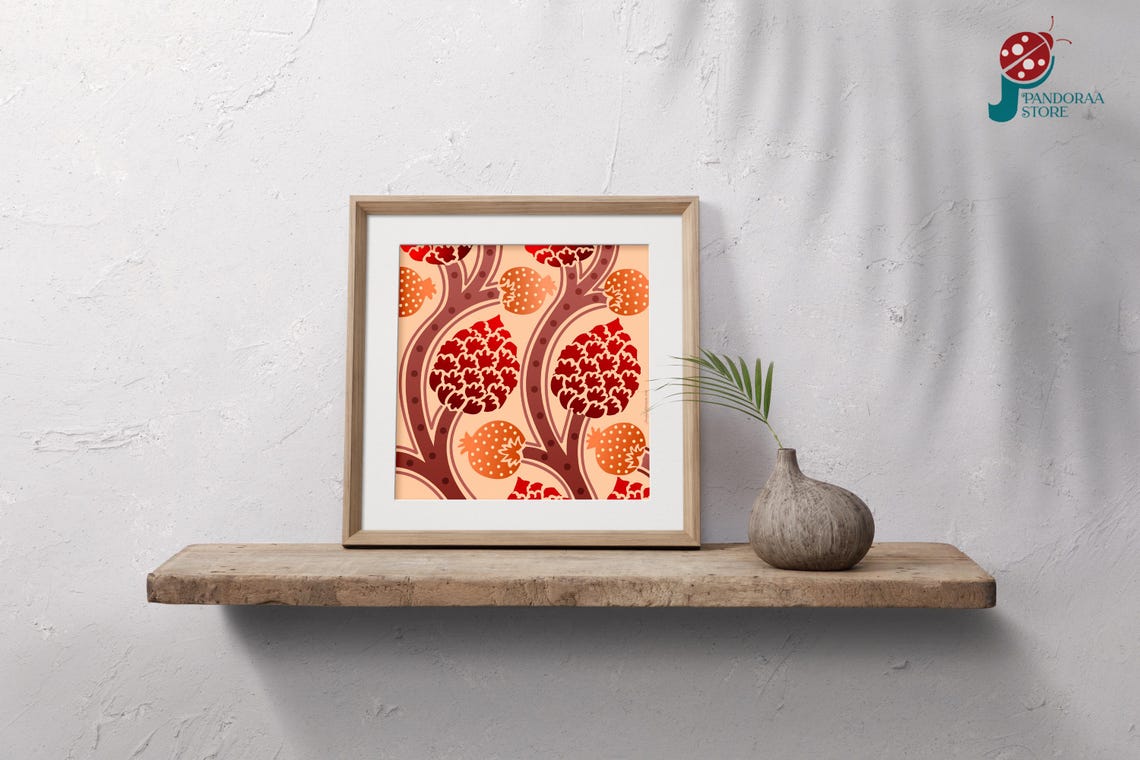 Pomegranate Tree Bold Red Pattern Retro Botanical Decorative Print - Image 5