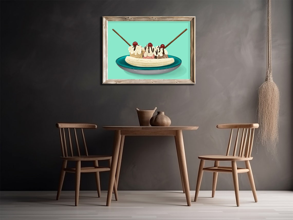 Banana Split Sundae Three Scoops Cherries Retro Dessert Print - Image 3