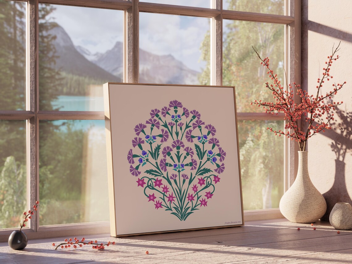 Purple Pink Wildflower Bouquet Folk Art Vintage Botanical Wall Poster - Image 4