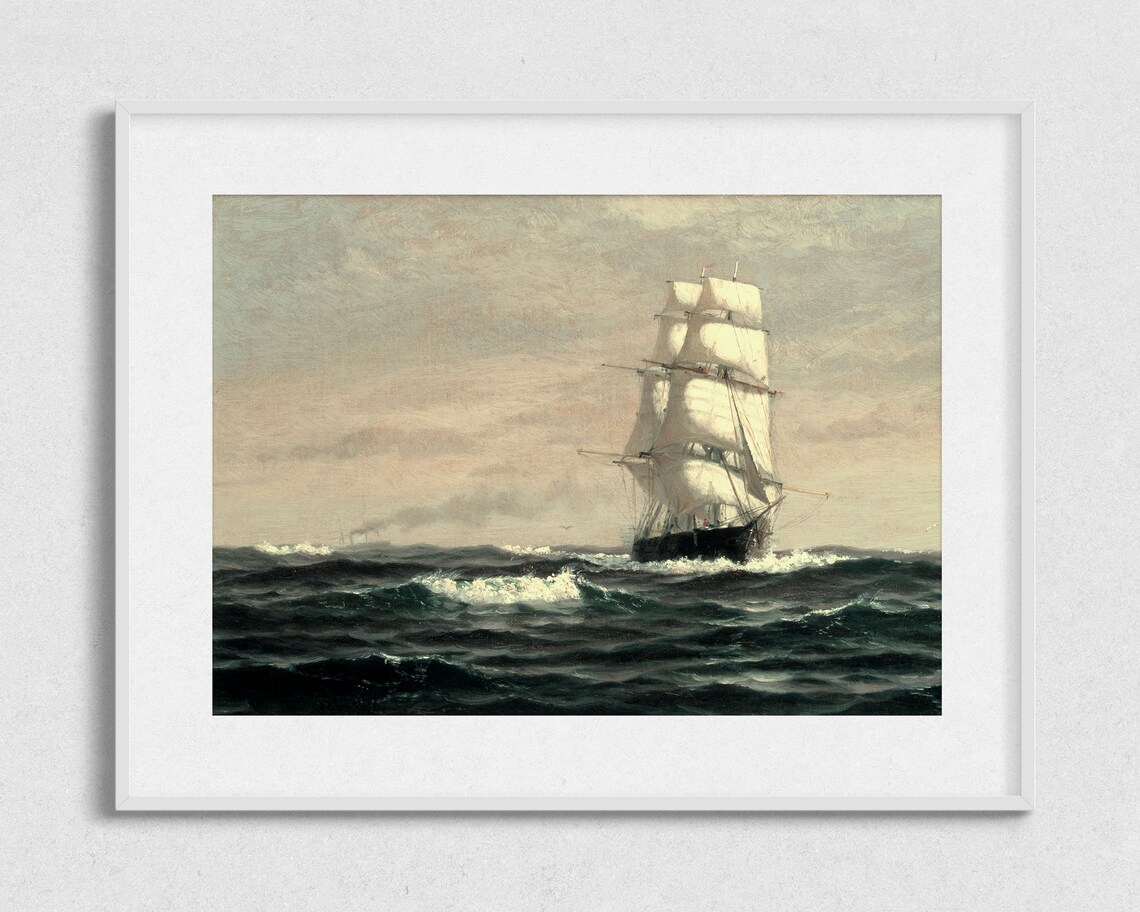 Square Rigged Sailing Ship Full Sails Dark Ocean Vintage Nautical Art Poster - Image 2