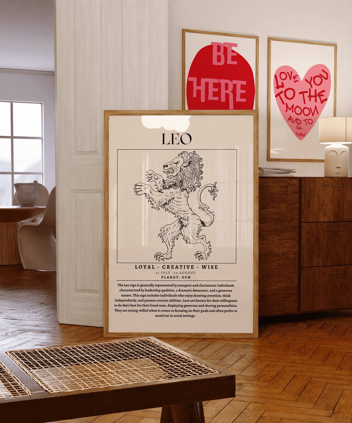 Leo Zodiac Lion Illustration Poster with Sign Traits for Astrology Wall Decor - Image 3
