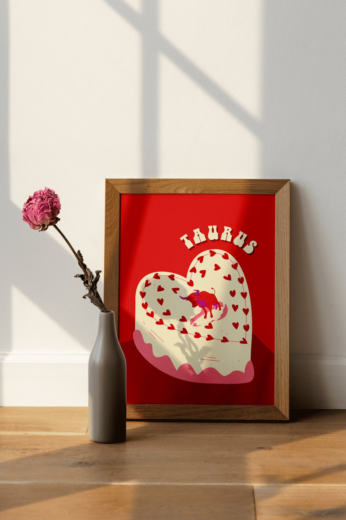 Taurus Heart Cake Zodiac Birthday Red Cute Retro Astrology Wall Poster - Image 2