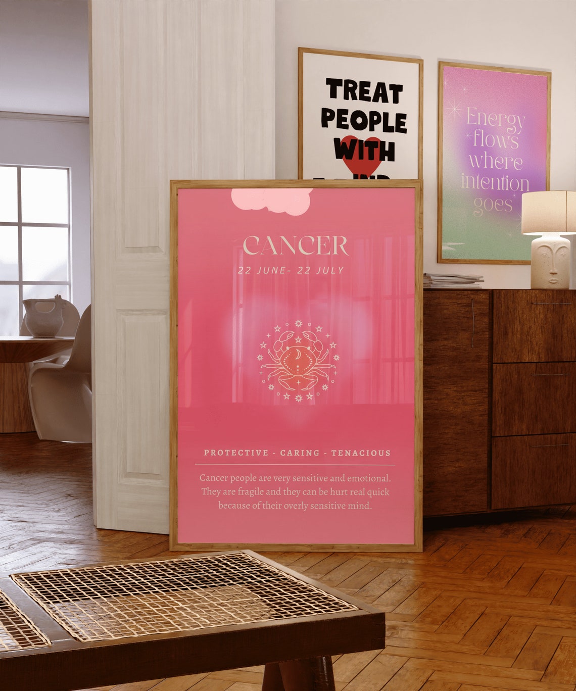 Cancer Gifts Cancer Zodiac Wall Art Pink Green Aura Poster Star Sign Instant Print Spiritual Wall Art Cancer Astrology - Image 4