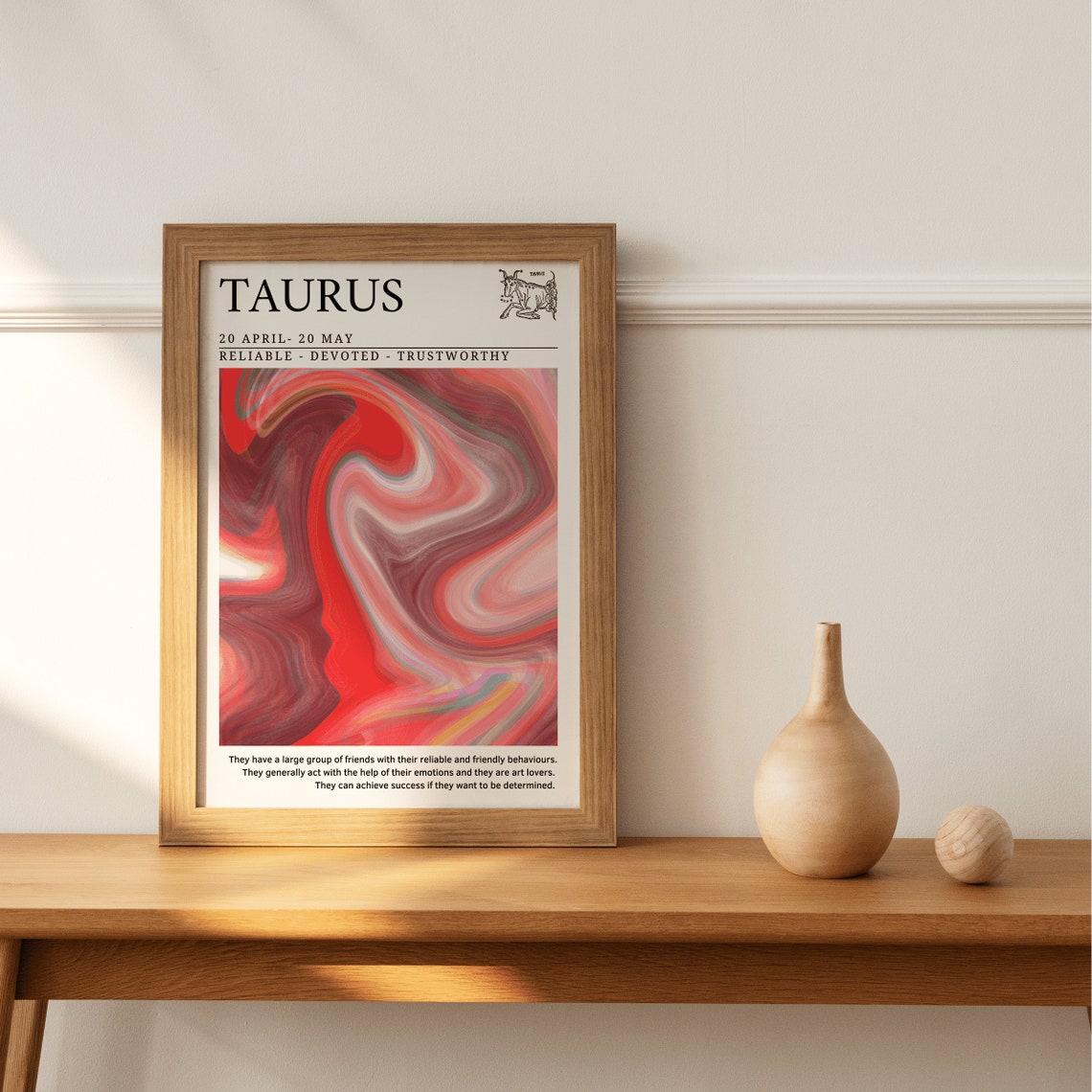 Taurus Zodiac Star Sign Red Marble Aura Spiritual Gift Poster - Image 3