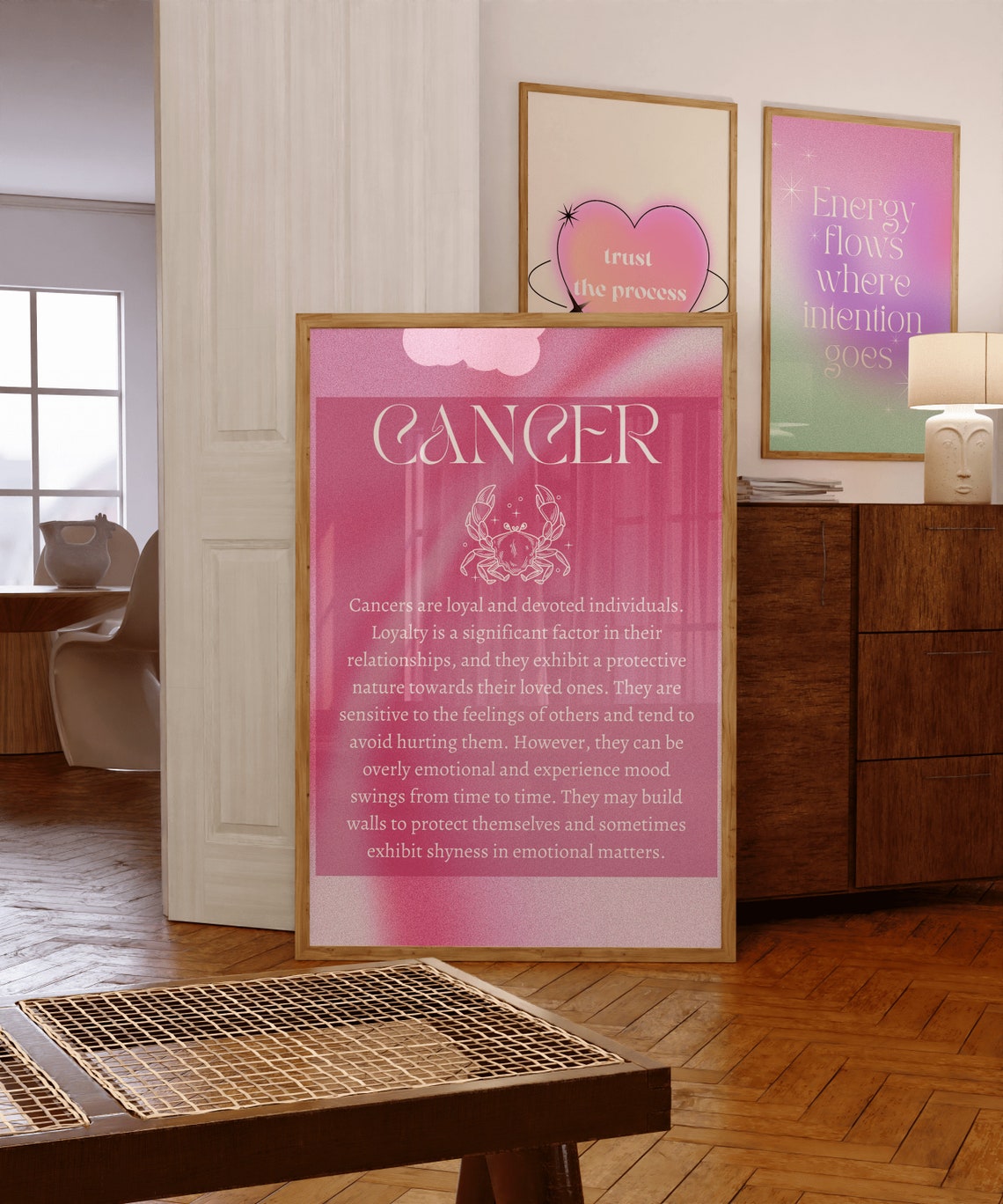 Cancer Zodiac Wall Art Pink Cancer Poster Pink Aura Poster Cancer Star Sign Print Spiritual Wall Art Cancer Wall Art Cancer Print