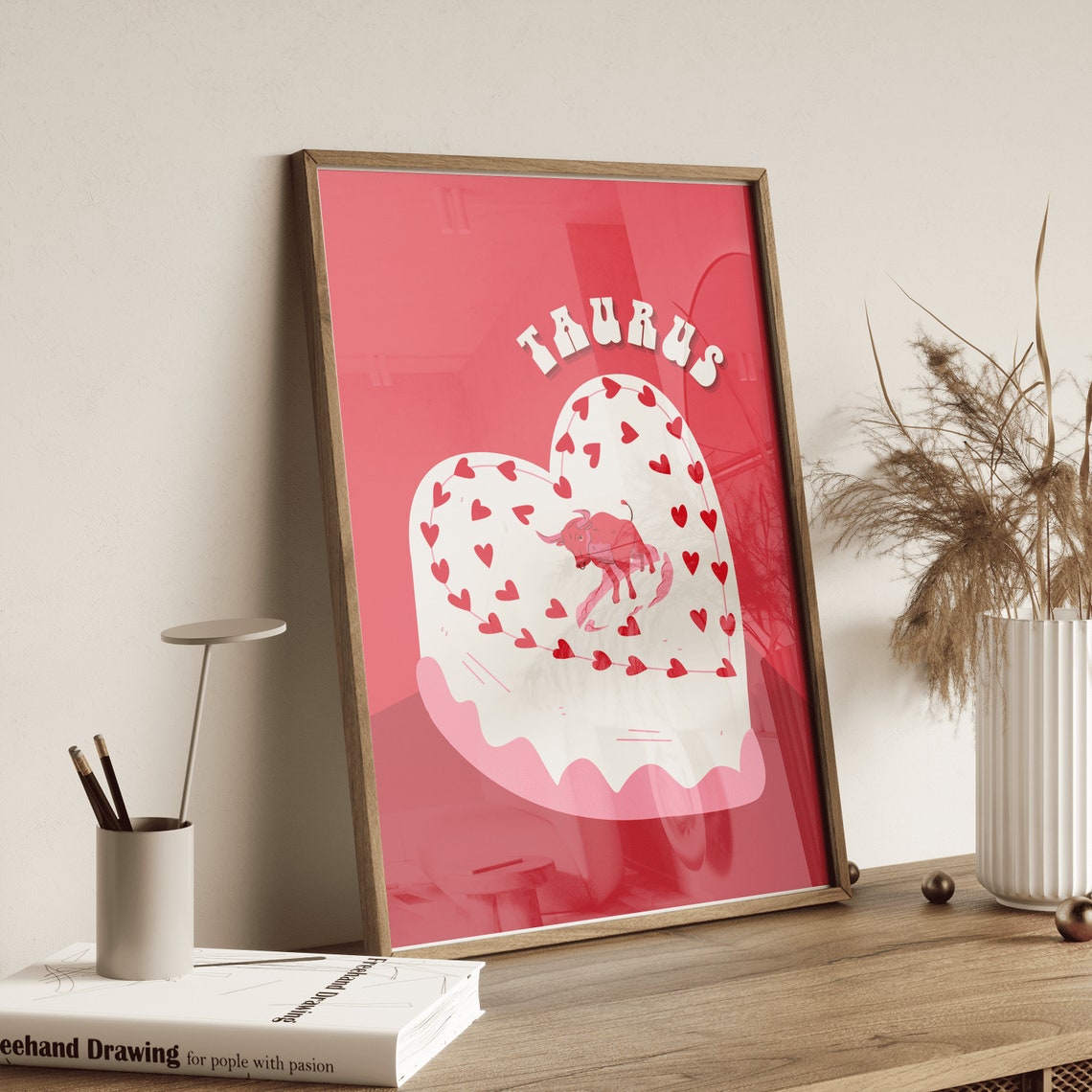 Taurus Heart Cake Zodiac Birthday Red Cute Retro Astrology Wall Poster - Image 4