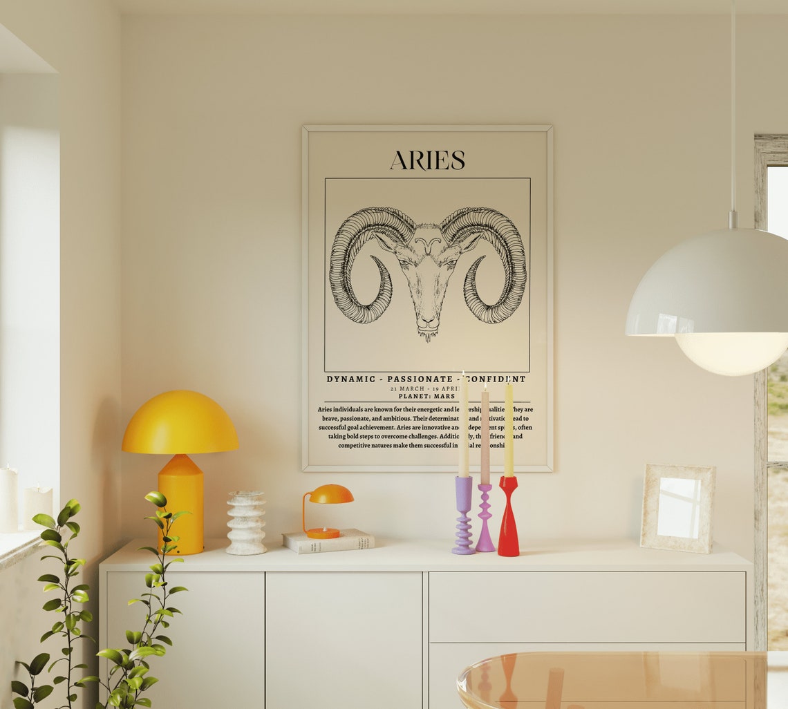 Aries Ram Line Art Zodiac Star Sign Astrology Birthday Gift Poster - Image 4