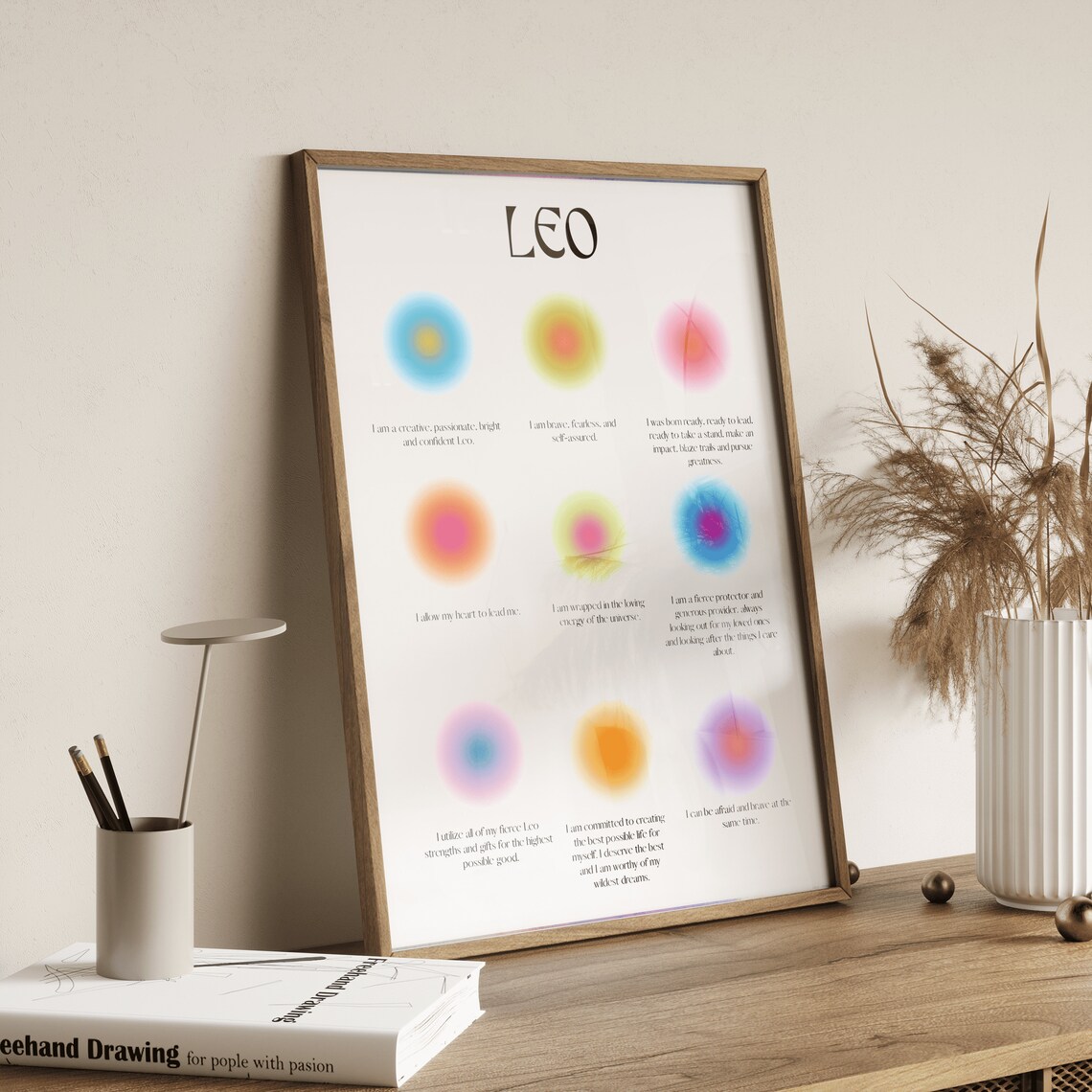 Leo Zodiac Affirmation Aura Poster in Bold Colors for Fire Sign Birthday Gift - Image 4