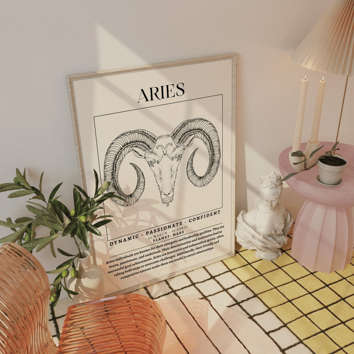 Aries Ram Line Art Zodiac Star Sign Astrology Birthday Gift Poster - Image 3