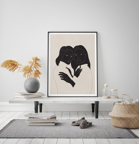Woman Line Drawing Abstract Woman Print Minimalist Black And Beige Art Female Face Print Boho Woman Print