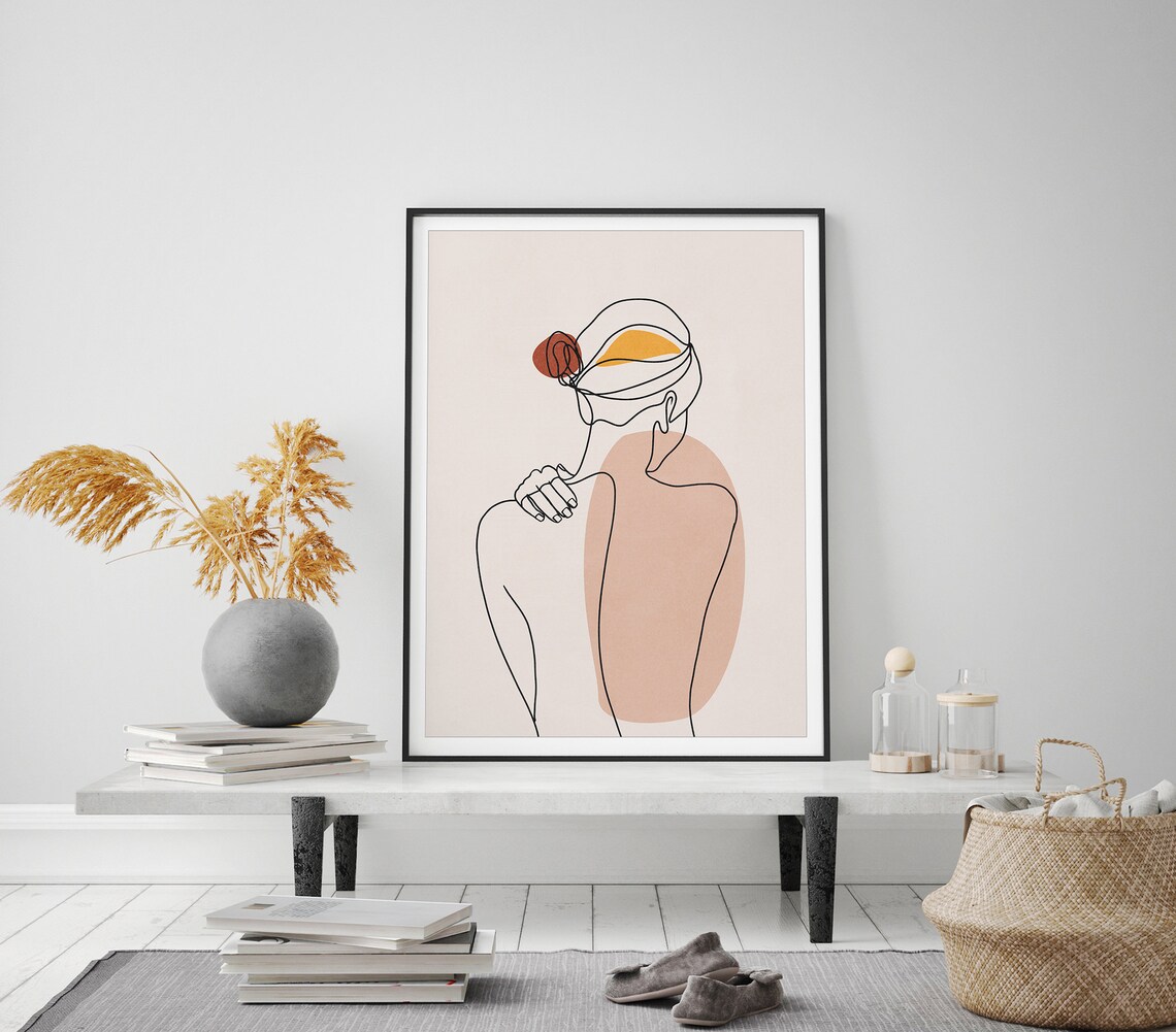 Abstract Woman Line Art Earthy Boho Female Figure Wall Poster