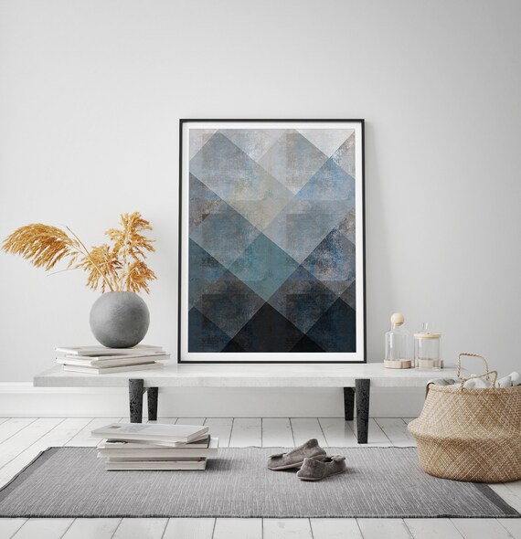 Abstract Blue Black And White Wall Art Print Minimalist Art Modern Minimalist Poster Black And White Art Print Black And White Geometric Art