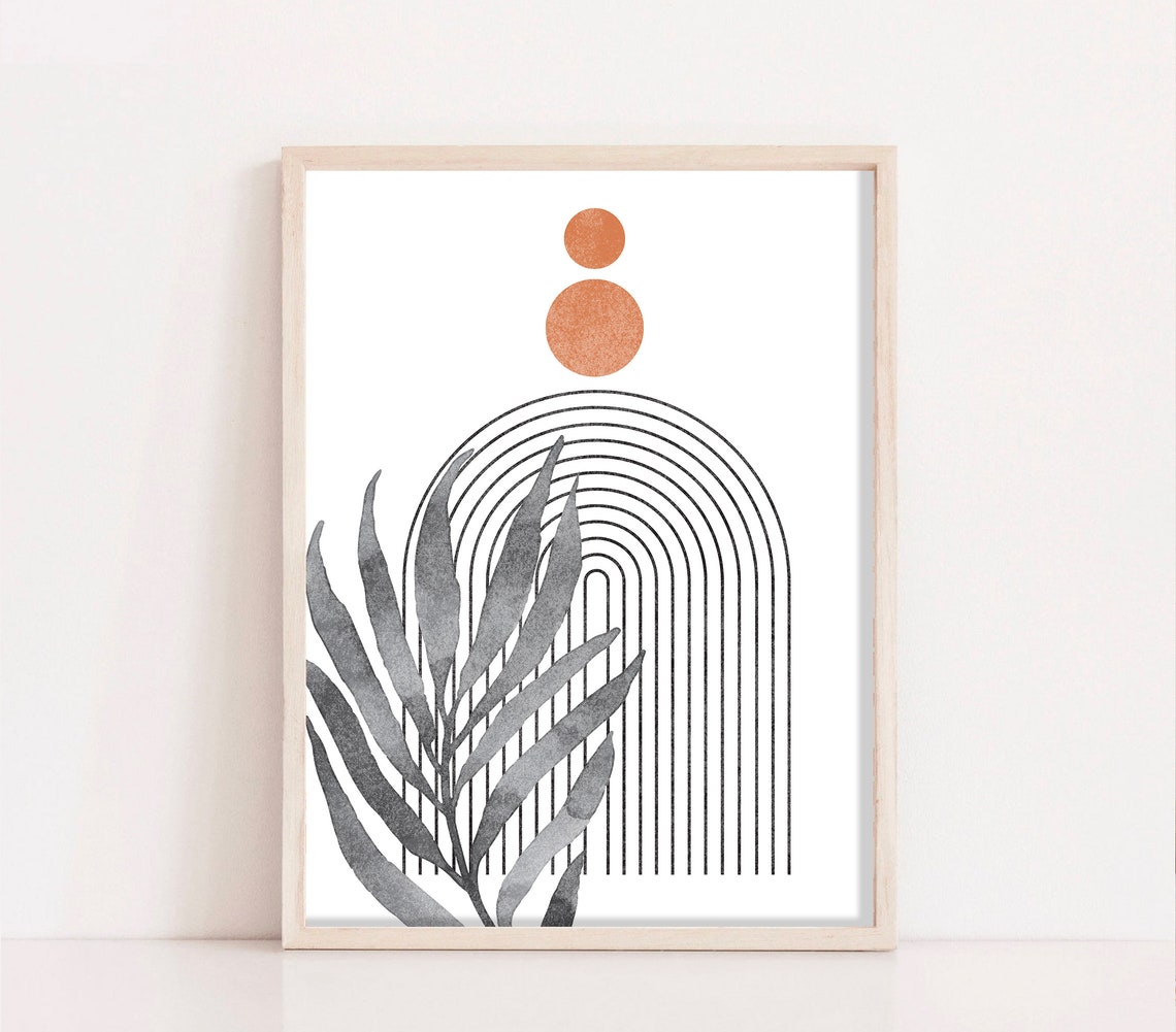 Boho Rainbow Arch Palm Leaves Terracotta Suns Mid Century Poster