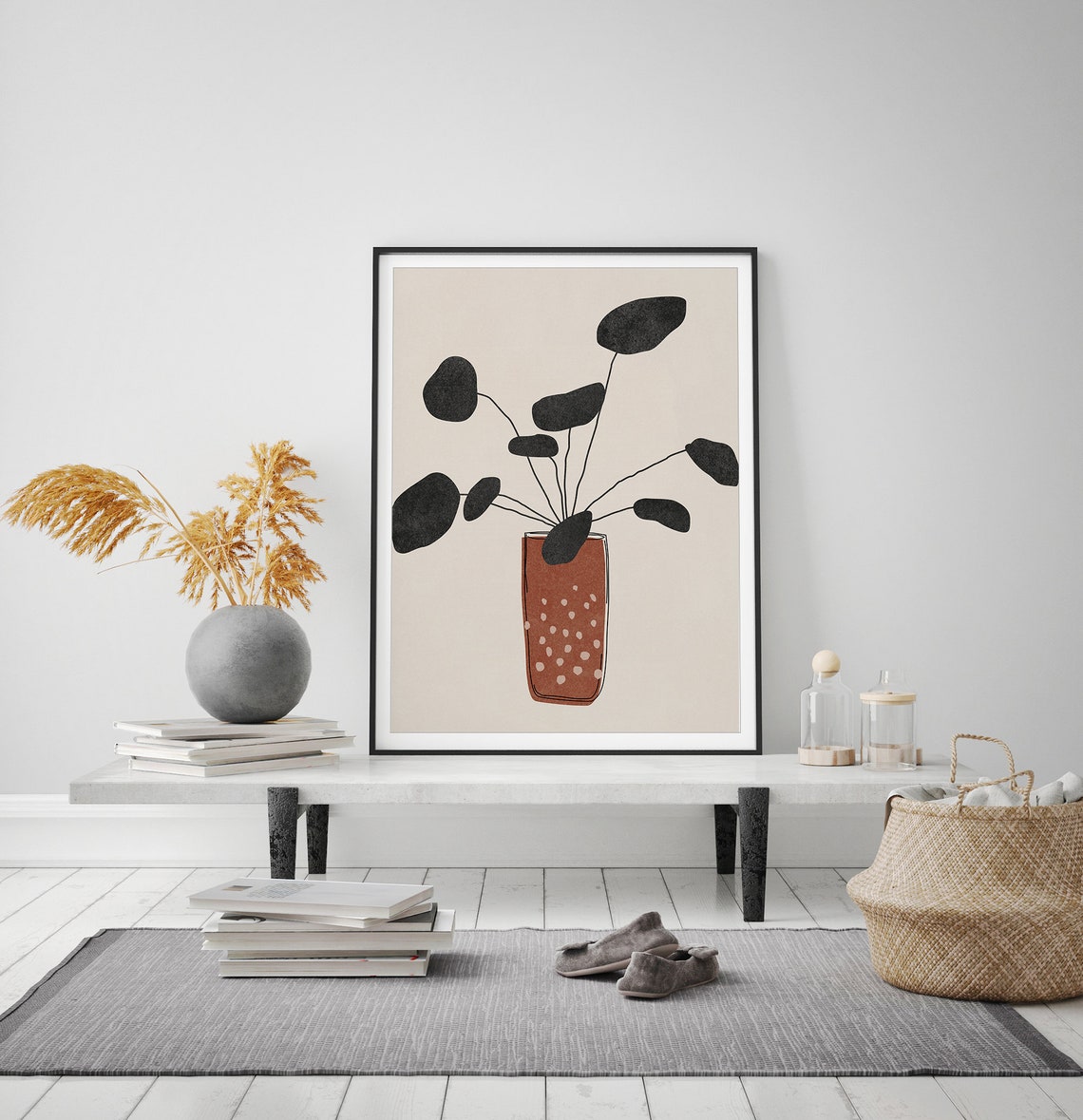 Abstract Botanical Plant Terracotta Vase Mid Century Wall Poster