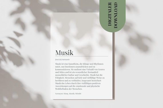 Musik German Dictionary Definition Music Lover Melody Art Poster