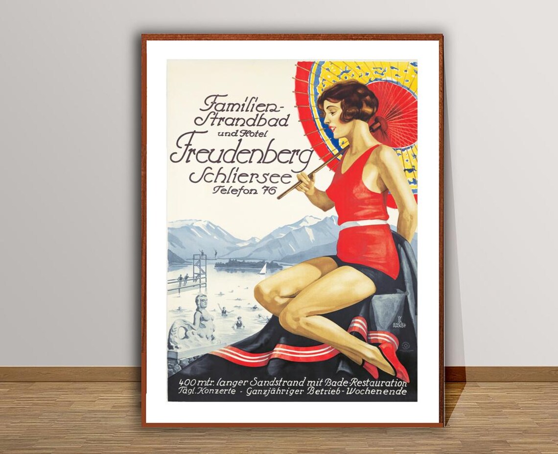 Familien Strandbad Und Hotel Freudenberg Schliersee Switzerland Vintage Travel Poster Travel Memories Poster Gift Idea Wall Decor - Image 3