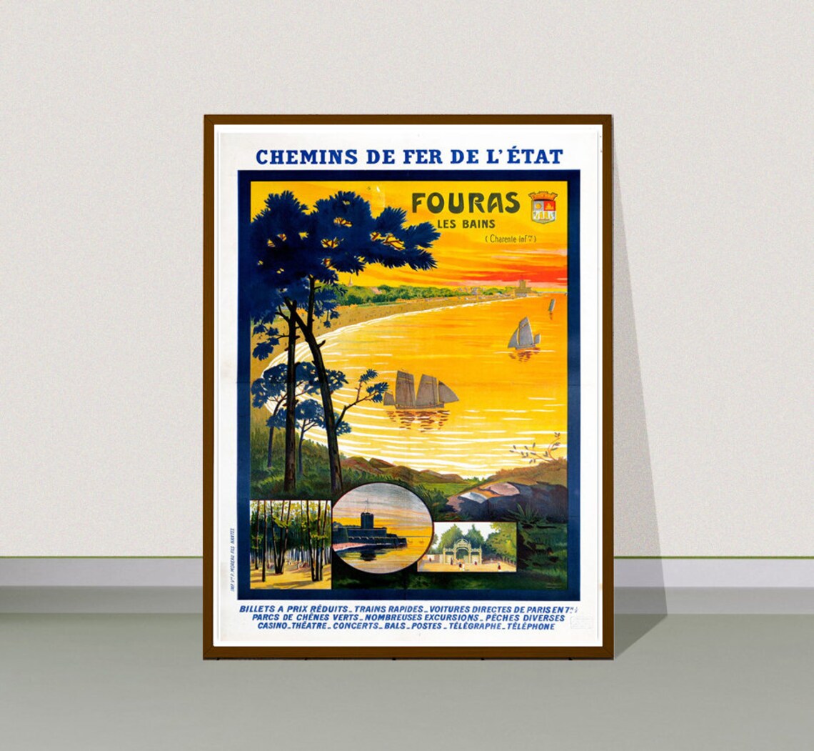 Fouras Les Bains Golden Sunset Beach French Railway Seaside Poster