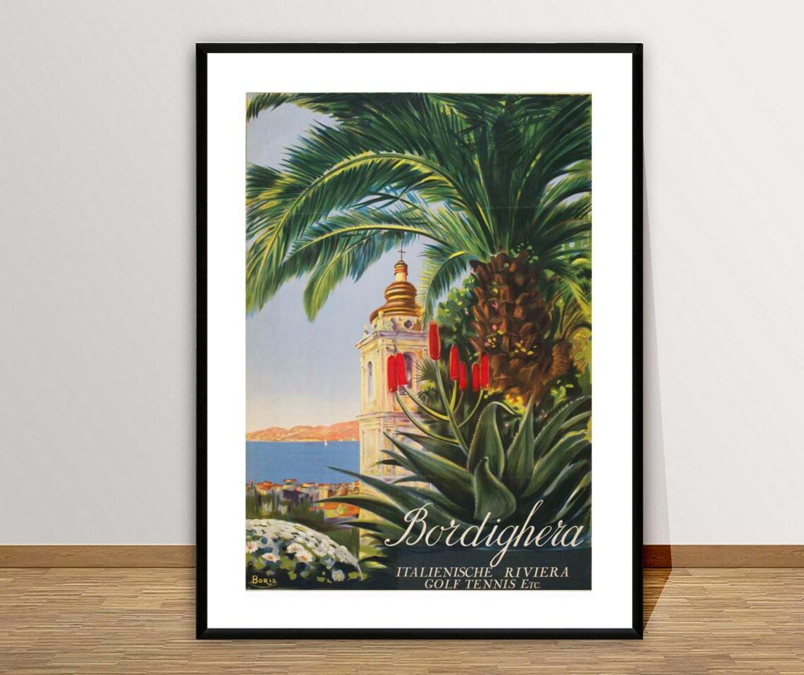 Bordighera Italian Riviera Palms Golf Tennis Vintage Travel Poster - Image 3