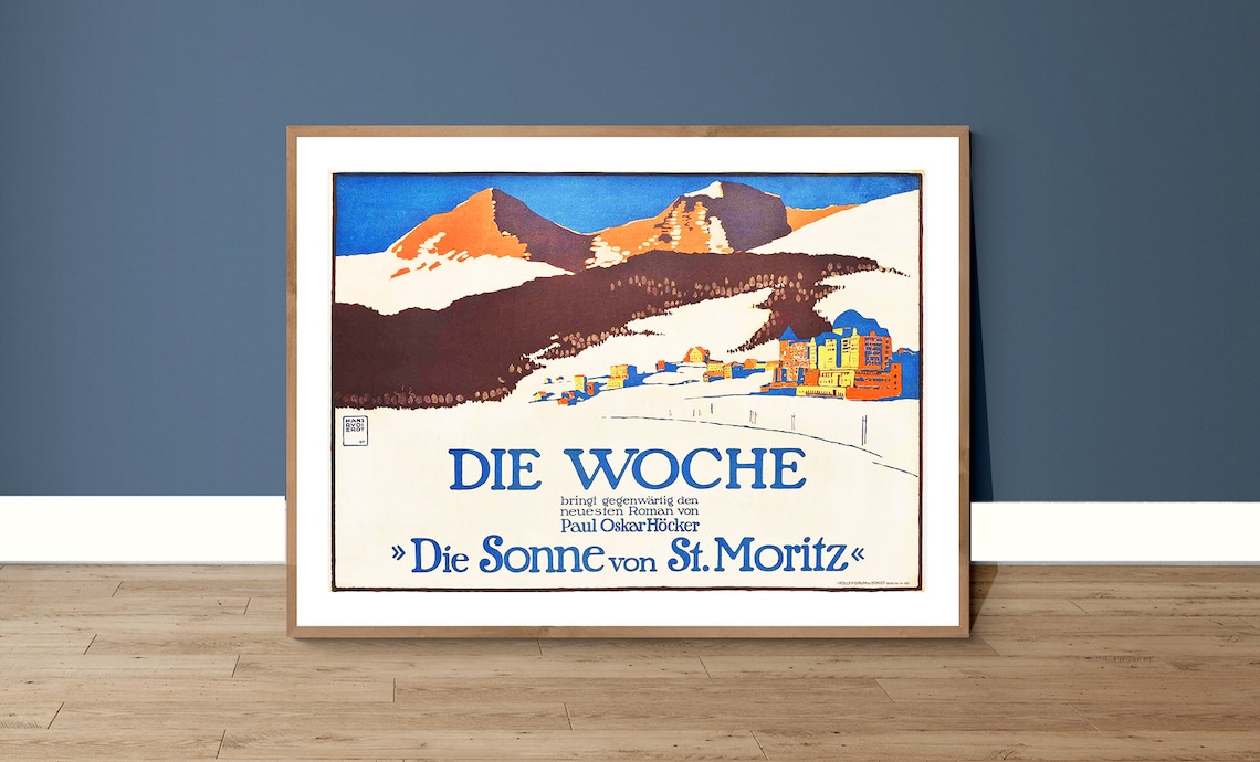 Die Sonne Von St Moritz Die Woche Snowy Village Vintage Art Print
