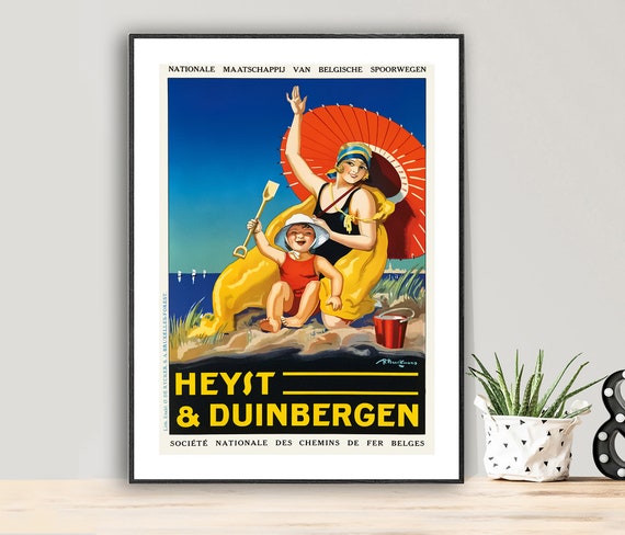 Heyst Duinbergen Vintage Travel Poster Poster Paper Or Print Gift Idea Wall Decor