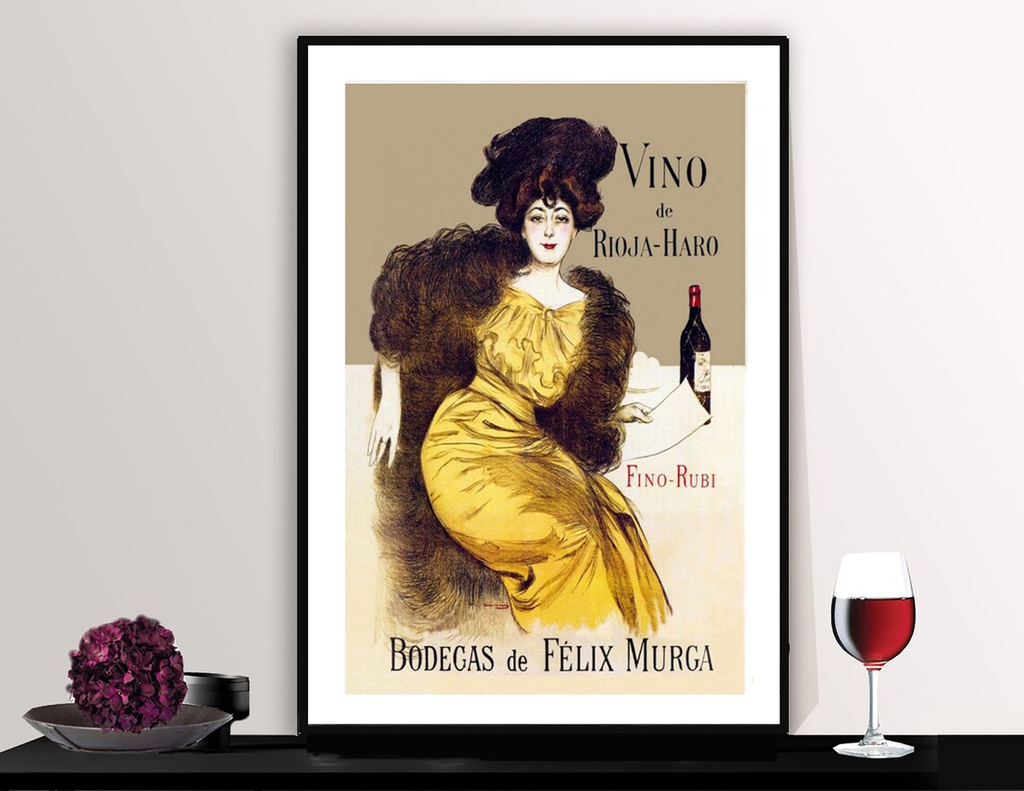 Vino De Rioja Haro Felix Murga Woman Fur Wine Vintage Ad Poster