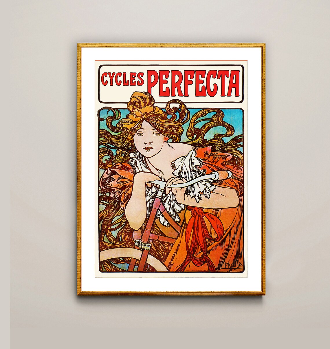 Cycles Perfecta Vintage Bicycle Poster, Mucha Retro Art - Image 2