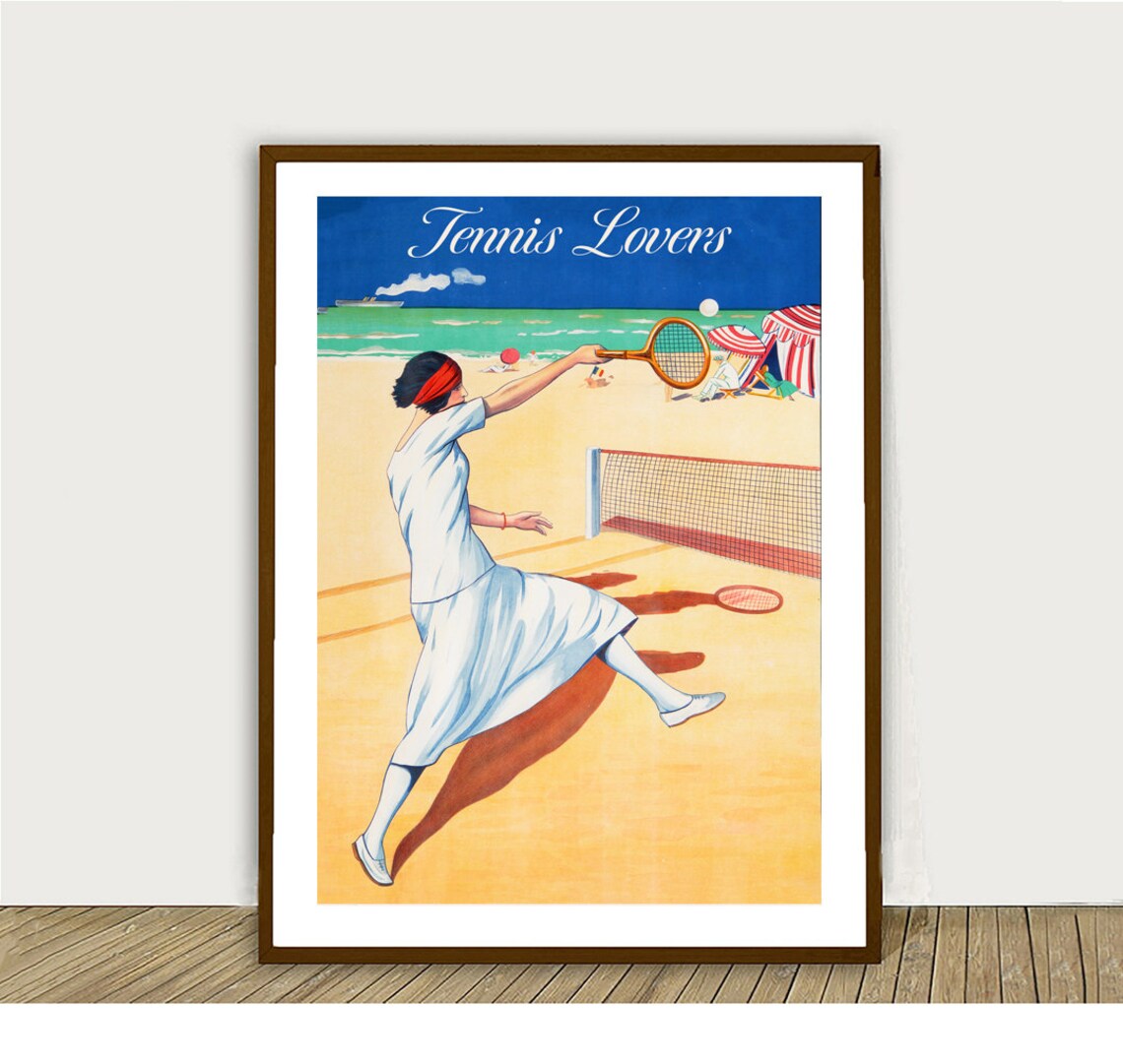 Tennis Lovers Vintage 1920s Beach Tennis Player Sport Art Poster - Image 2