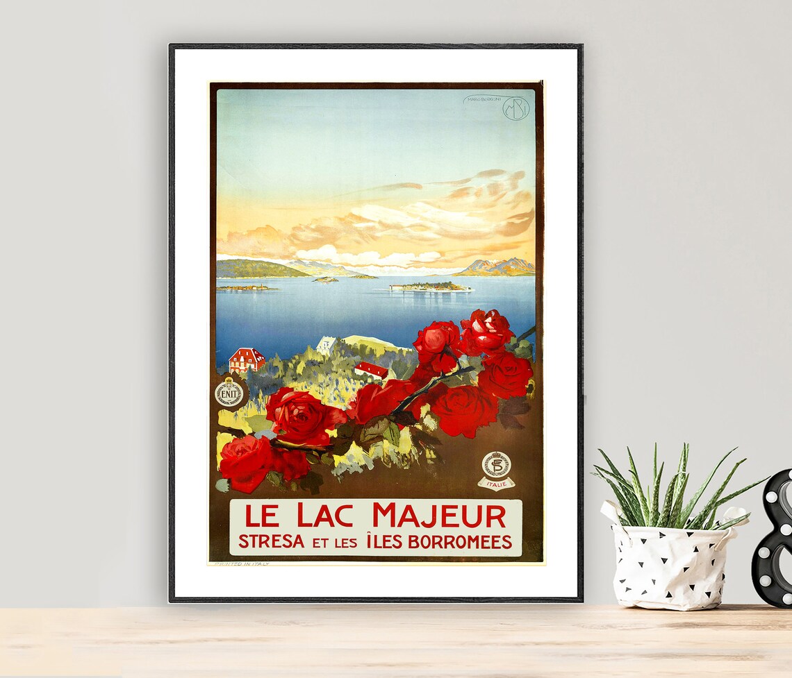 Le Lac Majeur Stresa Iles Borromees Roses Italy Vintage Travel Poster