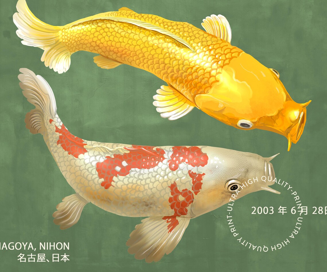Sakana Koi Fish Japanese Poster Green Background Nagoya Art Print - Image 5