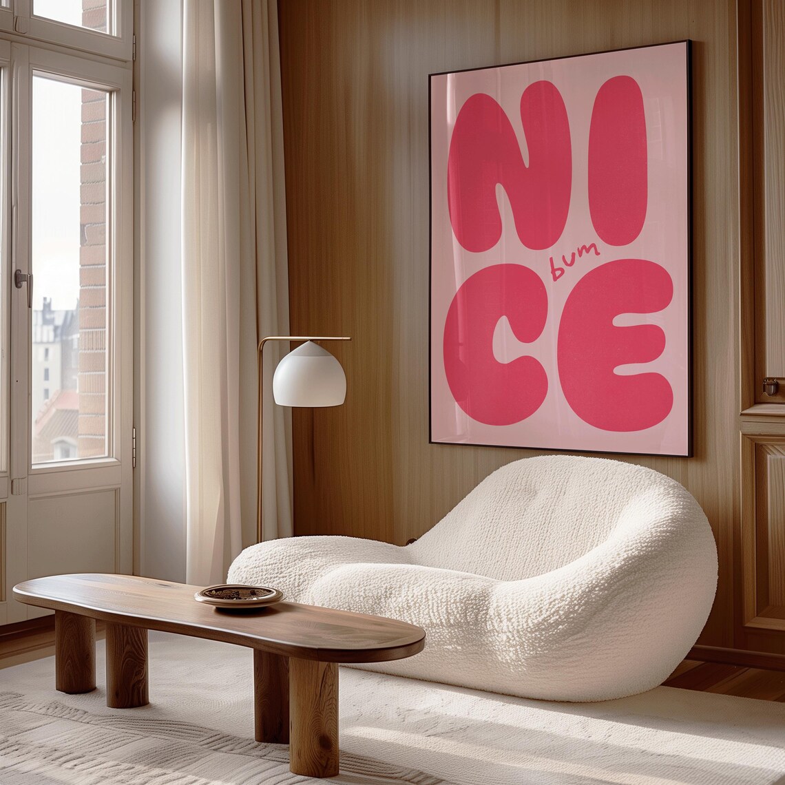 Nice Bum Cheeky Pink Bubble Letter Funny Typography Wall Poster - Image 2