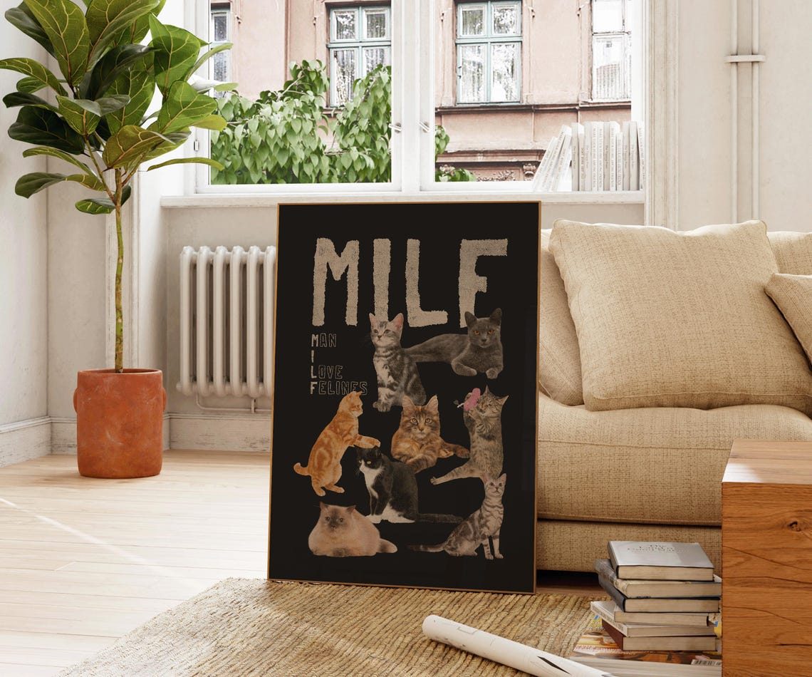 MILF Man I Love Felines Funny Cat Collage Black Typography Poster - Image 2
