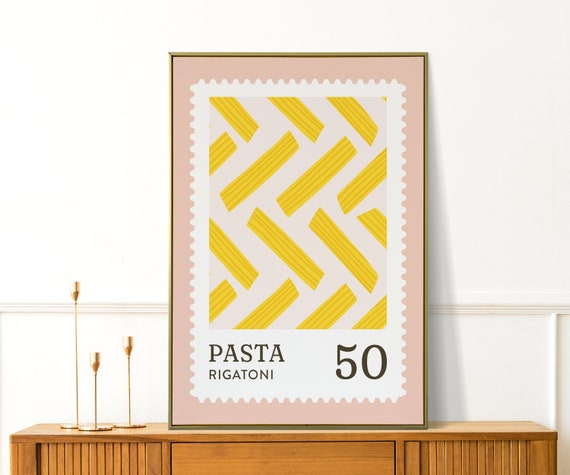 Kitchen Print Pasta Rigatoni Wall Art Modern Food Poster Pink Cute Kitchen Wall Art Cute Modern Art For Italian Home And Birthday Gifts